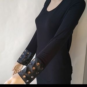 VENUS Faux Leather Silver Grommet / Studs Black L